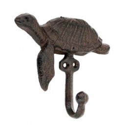 Set 2 patères porte-clés Tortues marine en fonte coulée, Marron et Ambré, hauteur 12 cm