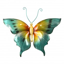 Déco murale, grand papillon en métal, Collection Raiatea, Bleu et jaune, longueur 40 cm