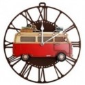 Horloge murale vintage, van combi rouge et chiffres romains, 100% métal et diamètre 34 cm