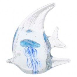 Sulfure Presse-papier Poisson cocher exotique et méduse bleue, Silhouette poisson, et hauteur 15 cm