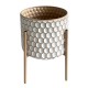 Porte-plante Cache-pot, bois et métal, motif allover contemporain, beige et blanc, hauteur 36 cm