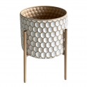 Porte-plante Cache-pot, bois et métal, motif allover contemporain, beige et blanc, hauteur 36 cm