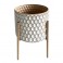 Porte-plante Cache-pot, bois et métal, motif allover contemporain, beige et blanc, hauteur 36 cm