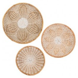 Set 3 mandalas muraux en matériaux naturels, marron et beige, diamètre 42 cm (Grand)