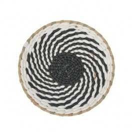 Déco murale en jonc de mer, mandala et formes circulaires tressées, Blanc et Noir, diamètre 30 cm