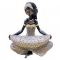 Statue africaine et coupelle vide poche, aspect fibres tressées, visage angélique et collection DAKA, H 22 cm