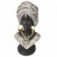 Statue Buste africaine sur socle, bijoux, tenue et coiffe traditionnels, 100% résine, Collection DAKA, H 27 cm