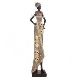 Grande statuette Africaine sur socle, Beige et Marron, Collection DAKA, Hauteur 53 cm