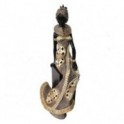 Grande statuette Africaine assise sur socle, Beige et Marron, Collection DAKA, Hauteur 33 cm