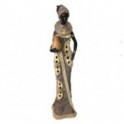 Grande statuette Africaine et jarre, Beige et Marron, Collection DAKA, Hauteur 36 cm