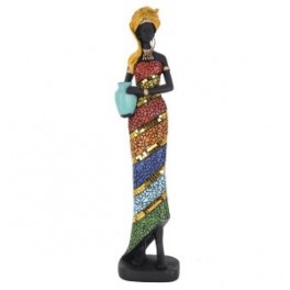 Statue Africaine sur socle, résine multicolore, Collection MIKAKOLOR, hauteur 41 cm