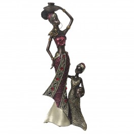 Africaine et enfant, Finitions métallisées et couleurs harmonieuses, anthracite, blanc et rouge, H 34 cm