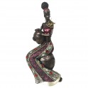 Africaine assise, Finitions métallisées et couleurs harmonieuses, anthracite, pourpre et rouge, H 29 cm