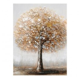 Tableau peint, arbre de vie aux couleur d'automne, marron, bleu et orange, 40 x 30 cm