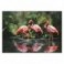 Tableau peint, flamant roses, plan d'eau et feuillage tropical dense, 100 x 70 cm