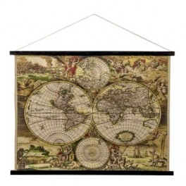 Toile murale imprimée tendue, Cartographie ancienne à dérouler et suspendre, Jaune vintage, longueur 100 cm