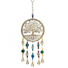 Suspension mobile Arbre de vie en métal, perles colorées et clochettes en étain, hauteur 55 cm