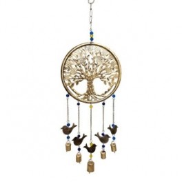 Suspension mobile Arbre de vie en métal, oiseaux, perles colorées et clochettes en étain, hauteur 70 cm