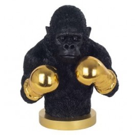 Grande figurine Gorille boxeur, buste réaliste noir et gants de boxe dorés, hauteur 36 cm