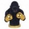 Grande figurine Gorille boxeur, buste réaliste noir et gants de boxe dorés, hauteur 36 cm