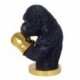 Grande figurine Gorille boxeur, buste réaliste noir et gants de boxe dorés, hauteur 36 cm