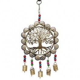 Suspension intérieure extérieure, Arbre de vie en étain, mandala, perles colorées et clochettes, hauteur 53 cm