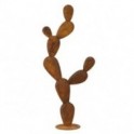 Statue Cactus en métal sur socle, grande hauteur 108 cm et effet rouillé ambré, 102 x 44 x 21 cm