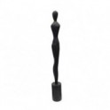 Grande statue Femme design noire à la silhouette longiligne sur socle, composition bois et hauteur 77 cm