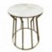 Table d'appoint, bout de canapé, sellette en métal, plateau en bois blanc motif marbré, diamètre 49 cm et hauteur 55 cm