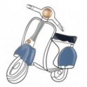 Silhouette murale en métal, Scooter rétro italien, bleu, gris et champagne, hauteur 61 cm