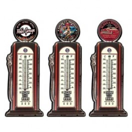 Set 3 thermomètres muraux Station essence vintage, 3 Motifs Garage et Automobile, Hauteur 30 cm