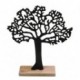 Statue Arbre de vie en aluminium sur socle en bois clair veiné, hauteur 27 cm