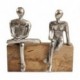 Statue 2 personnages design, aluminium et bois de manguier veiné élégant, longueur 15 cm