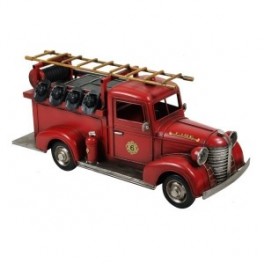 Miniature véhicule Camion de pompier rouge en laiton, échelle, accessoires et longueur 31 cm