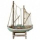 Voilier figurine en bois de type bateau de pêche avec filet, Bois MDF, accessoires, vert et marron, longueur 39 cm