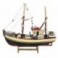 Voilier figurine en bois de type bateau de pêche avec filet, Bois MDF, accessoires, bleu et blanc, longueur 30 cm