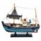 Voilier figurine en bois de type bateau de pêche avec filet, Bois MDF, accessoires, bleu et marron, longueur 30 cm