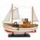 Voilier figurine en bois de type bateau de pêche avec filet, Bois MDF, accessoires, bleu et blanc, longueur 30 cm