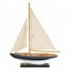 Voilier en bois sur socle, type bateau de navigation ancien avec coque en bois, cordage, blanc et bleu, H 62 cm