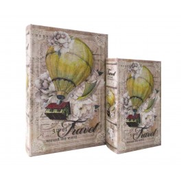 Set 2 Boites Livres : Voyage en montgolfière, Jaune, Hauteur 27 cm (Grand)