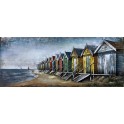 Tableau sur Métal 3D : Cabanes de plage multicolores en bord de mer, L 150 cm