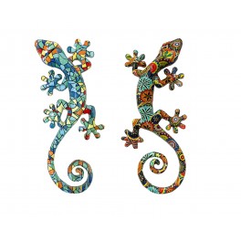 Déco Gecko Mural : Set 2 lézards Multicolores, H 20 cm