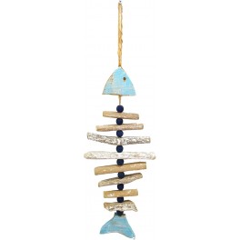 Déco Marine et Plage : Poisson Suspendu en bois flotté coloré, H 36 cm