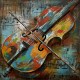 Tableau en Métal 3D : Violon multicolore et partition, L 60 cm