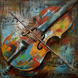 Tableau sur Métal 3D : Violon & Partition, L 60 cm