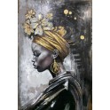 Tableau Métal 3D : Visage Africaine et Foulard multicolore, L 120 cm