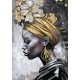 Tableau Métal 3D : Visage Africaine et Foulard multicolore, L 120 cm