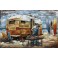 Tableau Métal 3D : Caravane et camping au bord de l'océan, L 120 cm