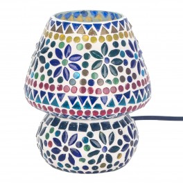 Lampe ethnique d'inspiration orientale, Verre et Céramique colorée, blanc et Bleu, Hauteur 18 cm