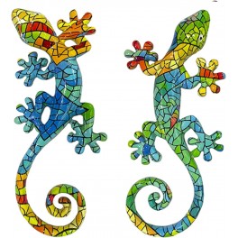 Déco Gecko Mural : Set 2 lézards Multicolores, H 20 cm